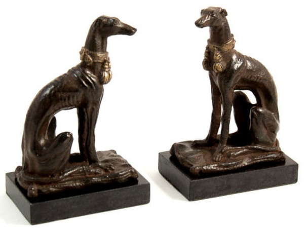 Whippet Dogs Bookends on Marble Base Statues